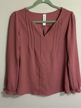 ❤️5 FOR $25❤️ Women's Pintuck Long-Sleeve Blouse — Dusty Rose